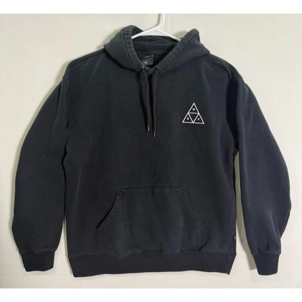 HUF‎ Hoodie Mens M Black Rose Triangle Logo Pullover Streetwear Skater Grunge